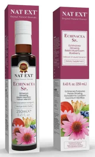 NAT-EXT® Ekinezya - Ginseng - Reishi Mantarı - Yaban Mersini Sıvı Ekstraktları Karışımı